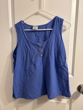 Vintage Blue Sleeveless Henley Tank Top - Women
